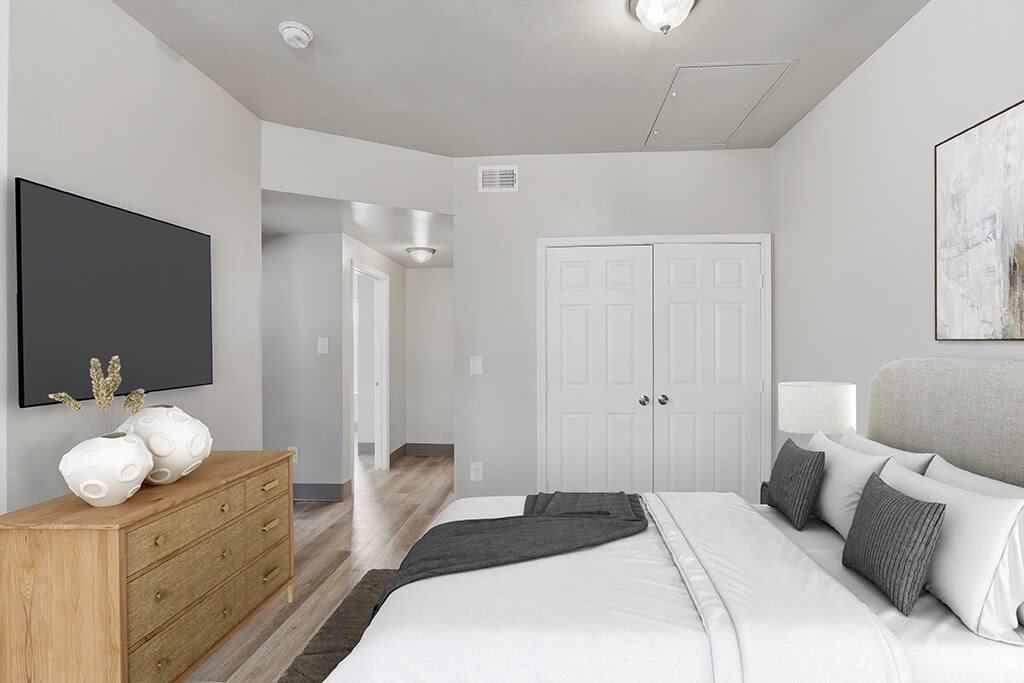 Bedroom with closet at Almeda Park Apartments in Houston TX